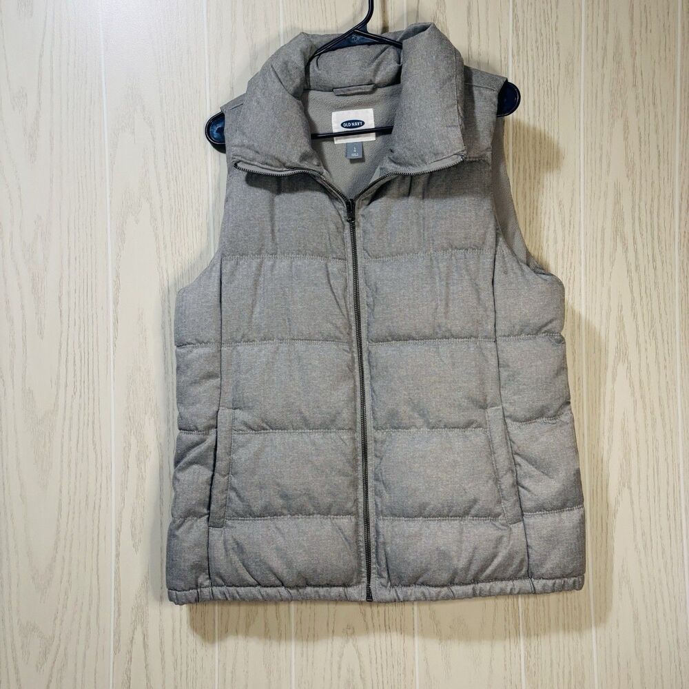 Women’s Old Navy Size Large Gray Puffer Vest Full Zip With Pockets